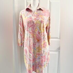 Lauren Ralph Lauren Shirt Womens Small Pink Sleep Button Up Colorful Paisley‎